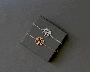 Nuoli Lebensbaum Armkette Rosegold und Silber